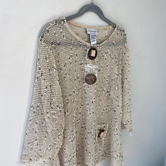Serengeti Women's Open Box Weave Crochet Boho Festival Flowy Layering Top XL - Picture 9 of 11